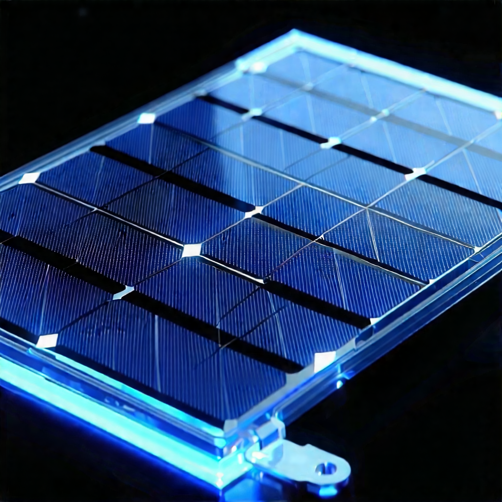 Solar panel with blue light glow