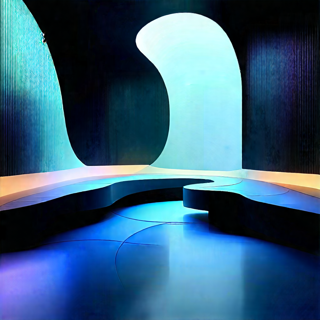 Futuristic (digital:1.24) Workspace With Large, Curved
