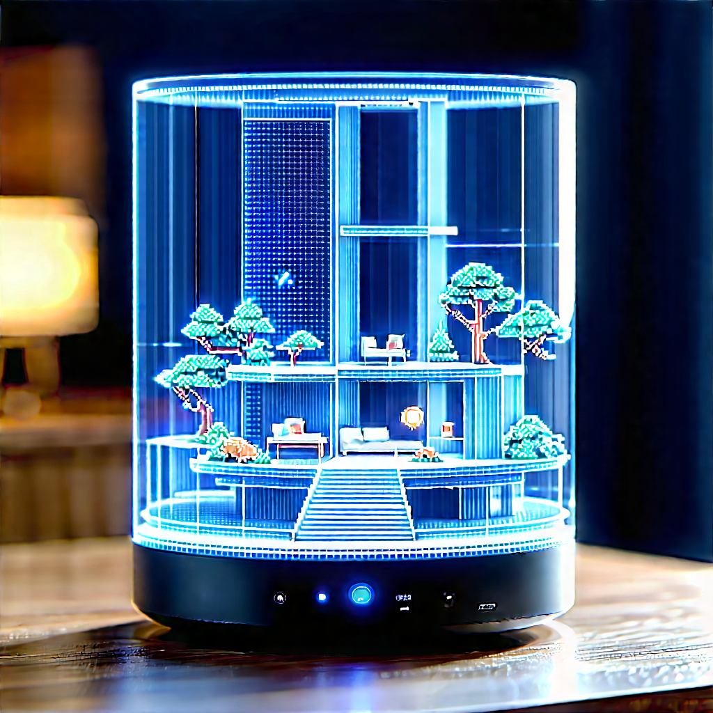 Smart Home Device With Holographic Display With Blue White