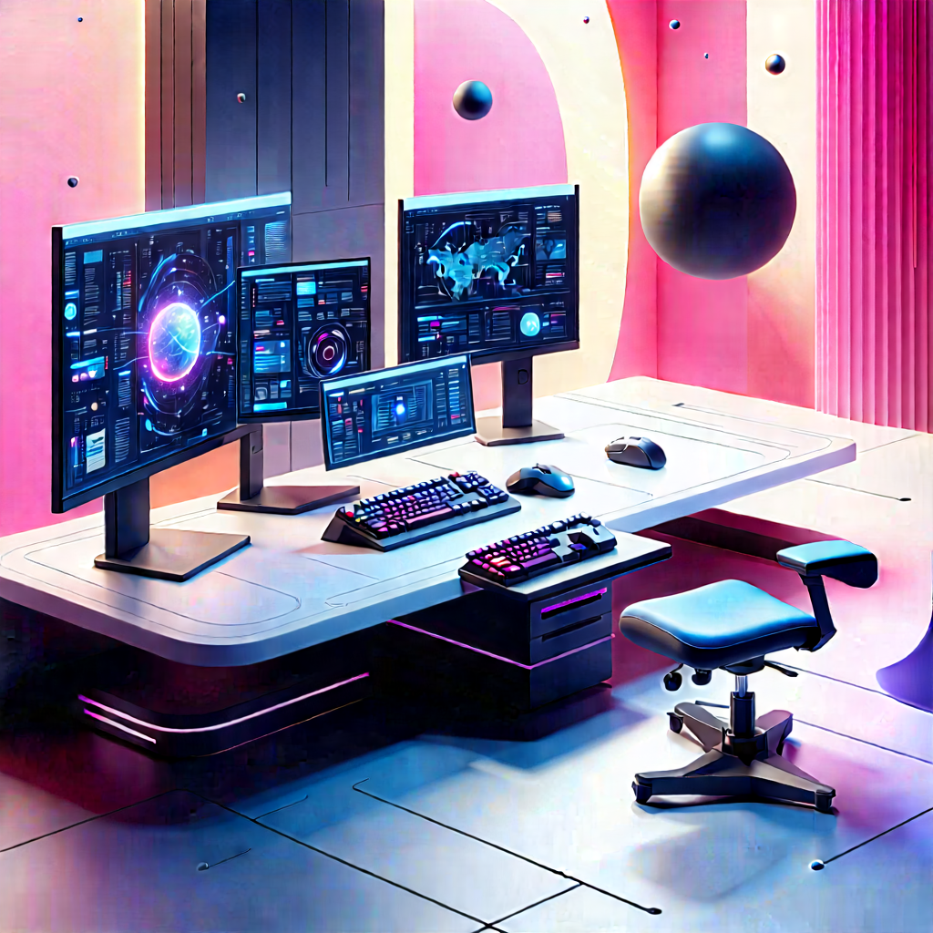 Futuristic Digital Workspace With Image, There