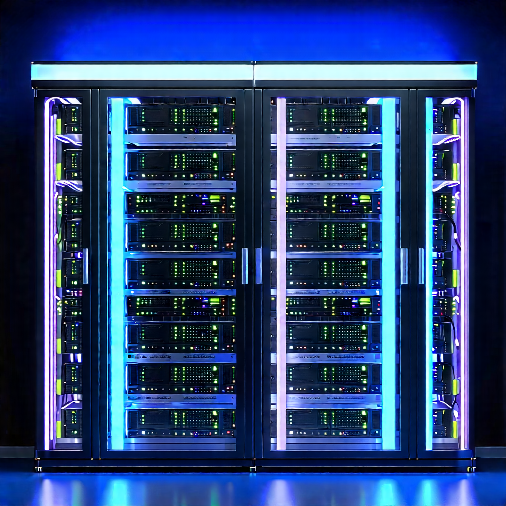 Server rack with neon accents