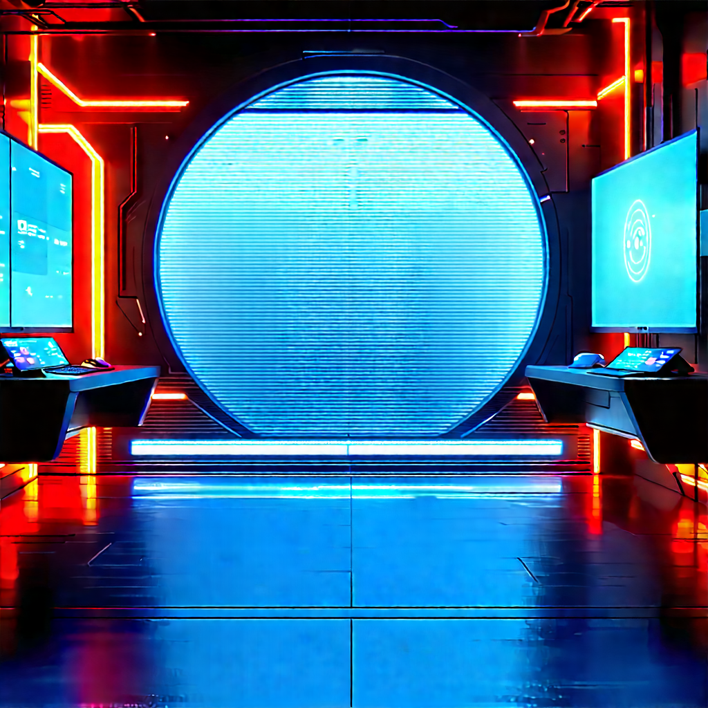 (futuristic:1.19) tech startup office