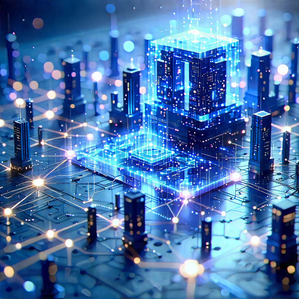 Blockchain Network Visualization With Futuristic Cityscape