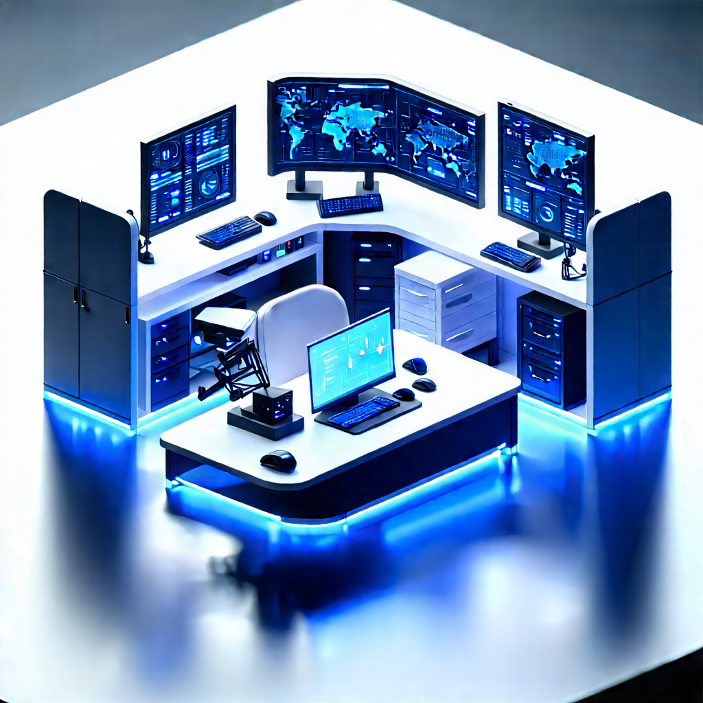 Futuristic Tech Startup Office With Computer Desk