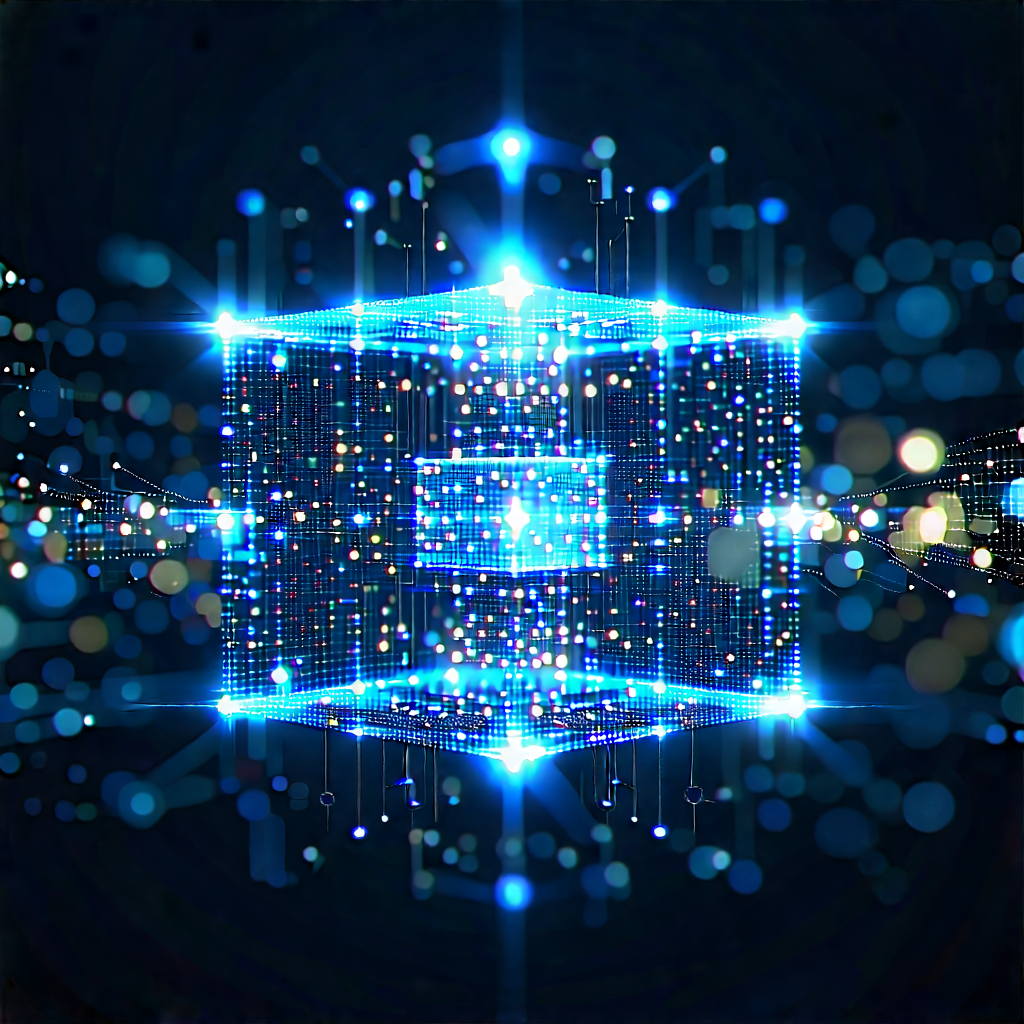 Quantum Computer With Digital Particles With Brightly Lit,