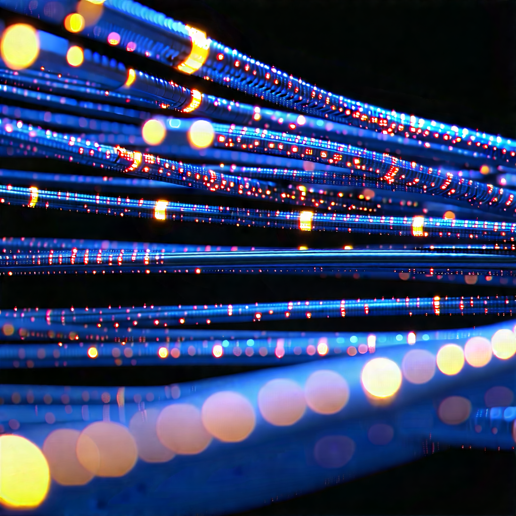 Close-up Of Fiber Optic Cables With Close-up Blue