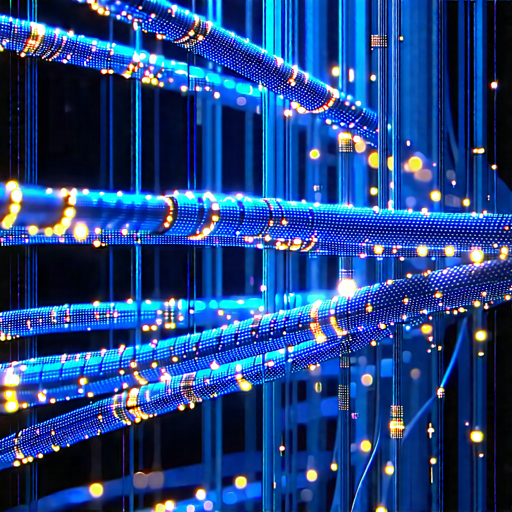 Close-up of fiber optic cables