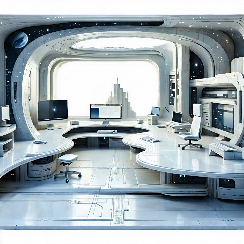 Futuristic (digital:1.3) Workspace With Image, There