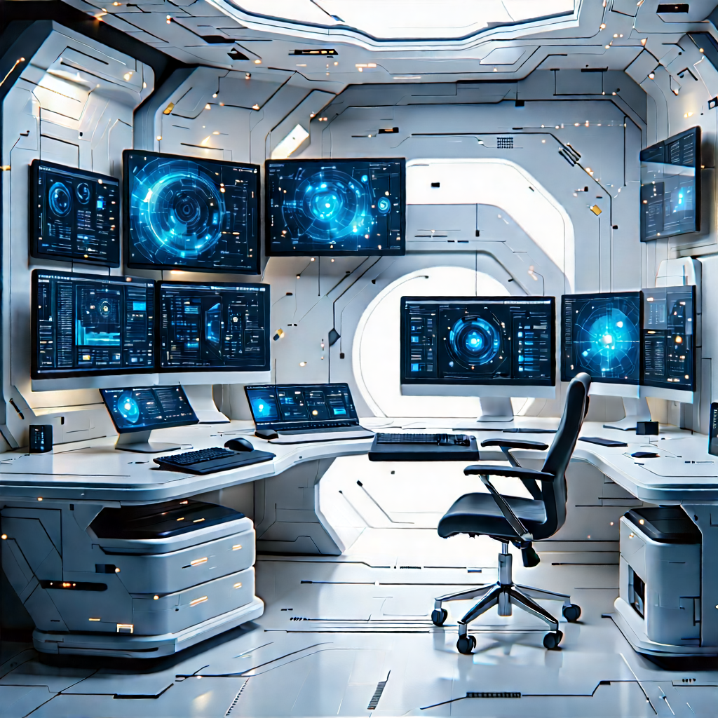 Futuristic Digital Workspace With Futuristic Computer
