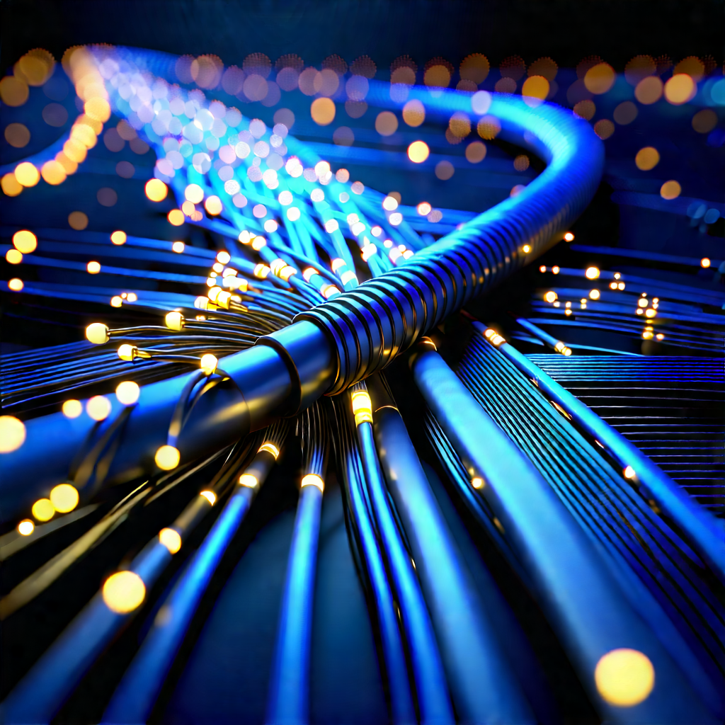 Close-up Of Fiber Optic Cables With Close-up Blue