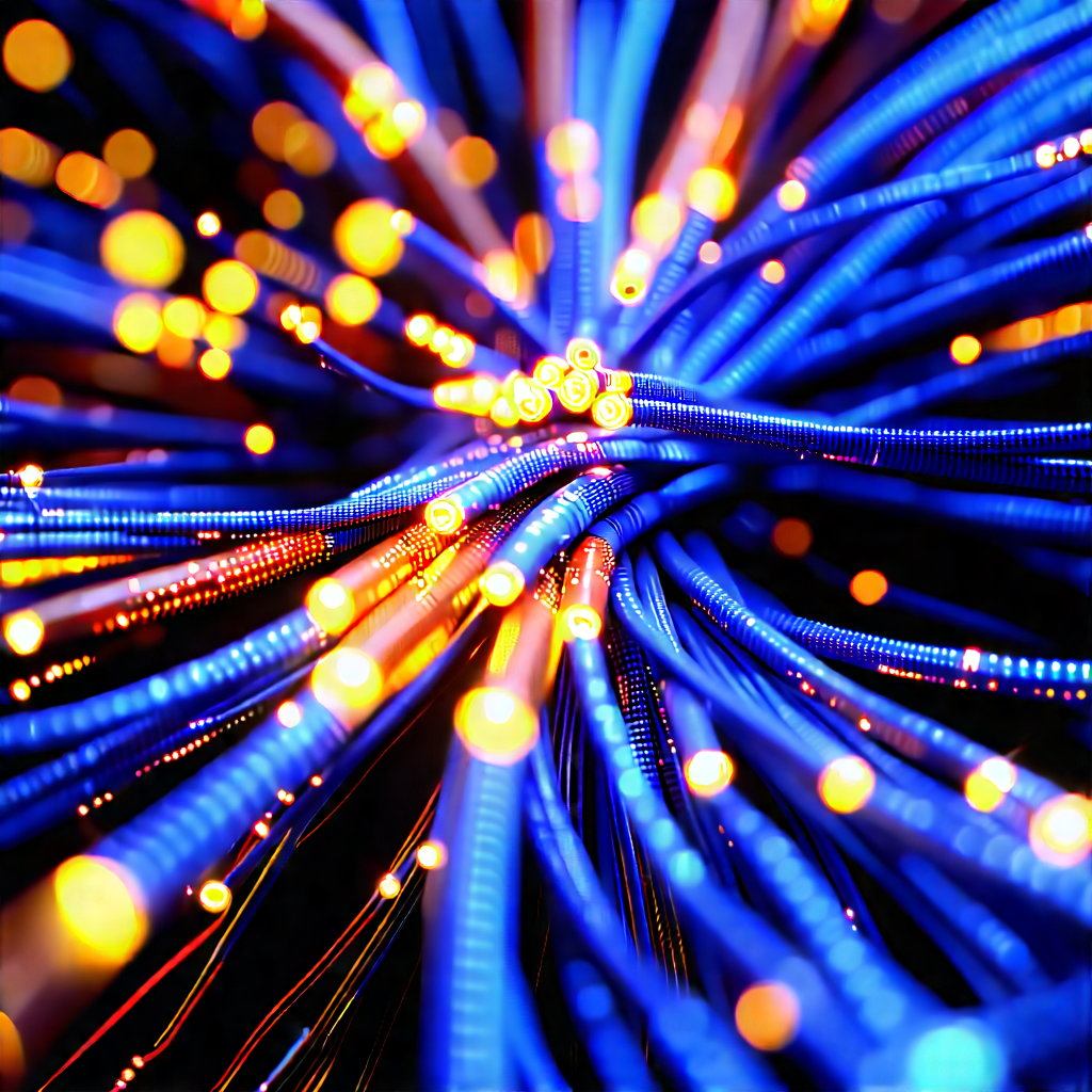 Close-up Of Fiber Optic Cables With Close-up Blue