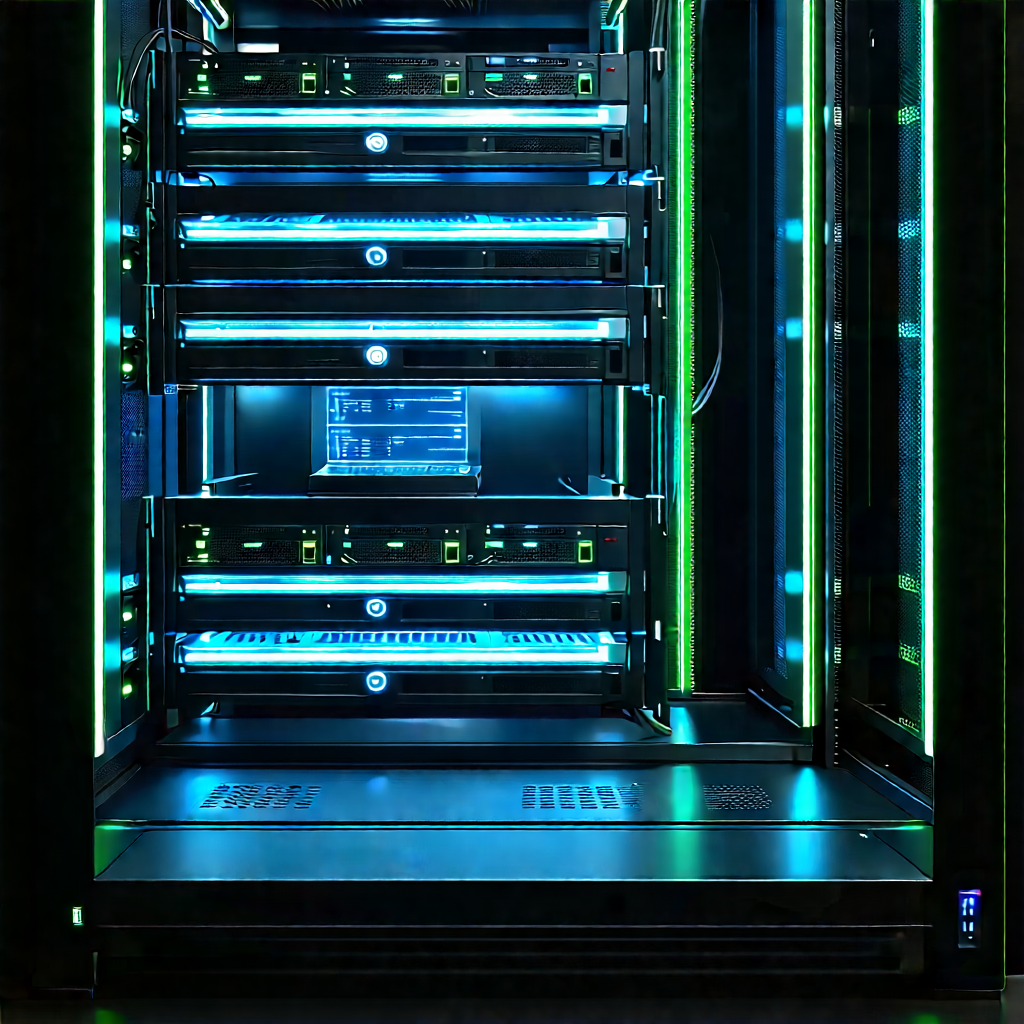 Server Rack With Neon Accents With Large, Black