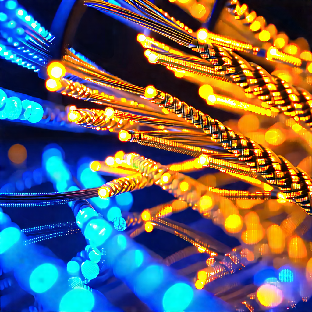 Close-up Of Fiber Optic Cables With Close-up Blue
