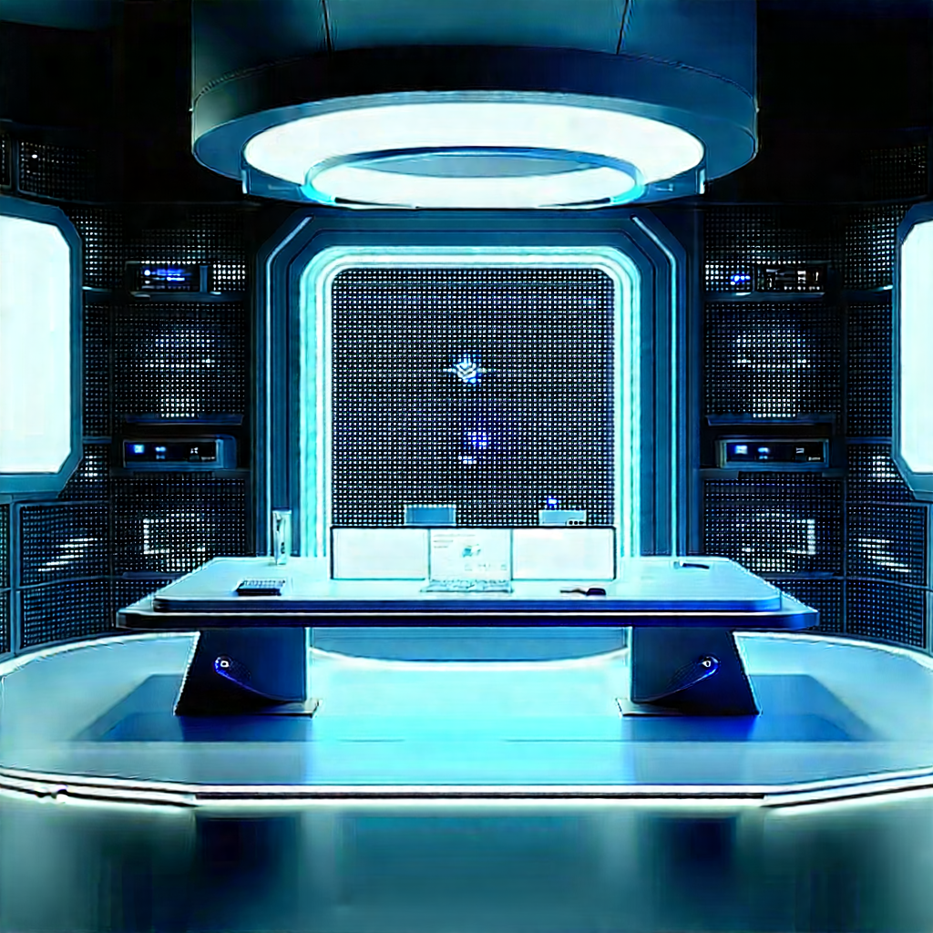 Futuristic Digital Workspace With Image, There