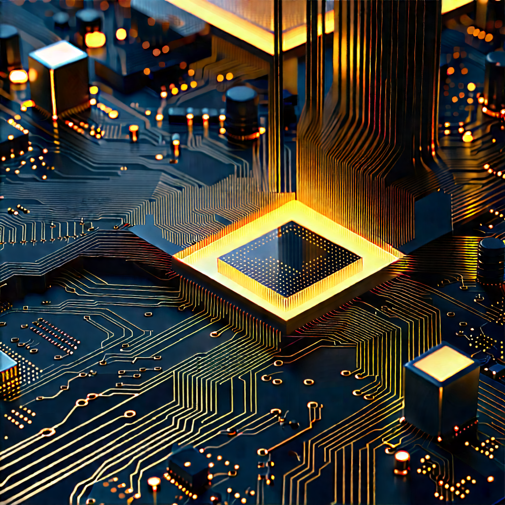 Close-up Of Electronic Circuit With Close-up Computer