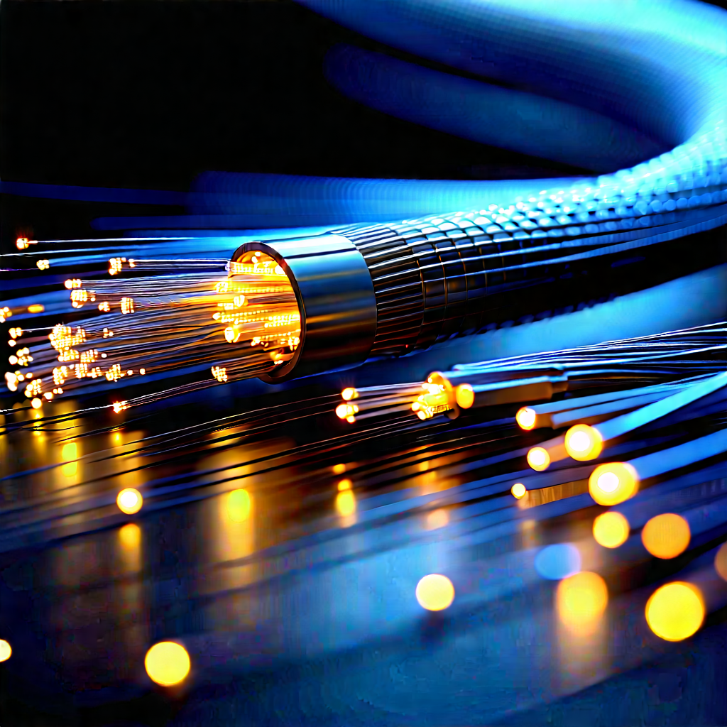 Close-up Of Fiber Optic Cables With Close-up Blue