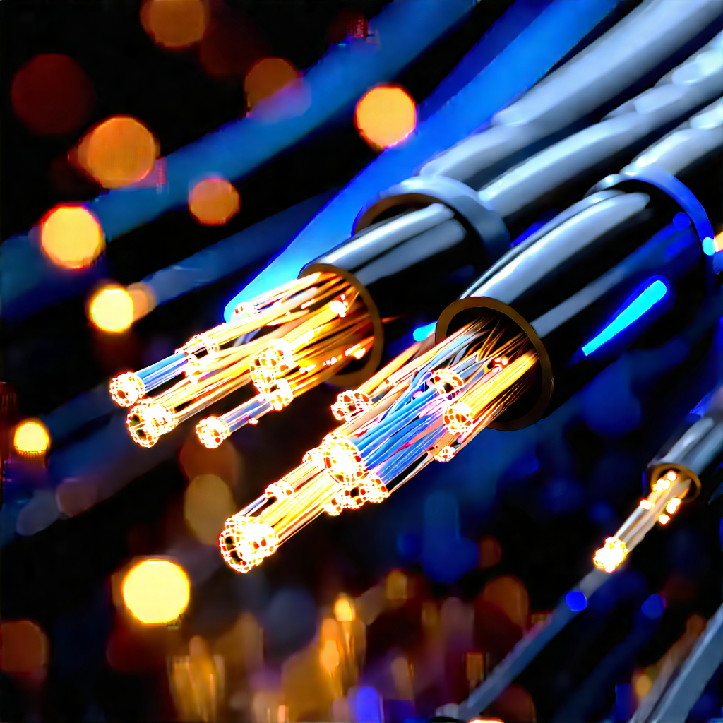 Close-up Of Fiber Optic Cables With Close-up Bunch