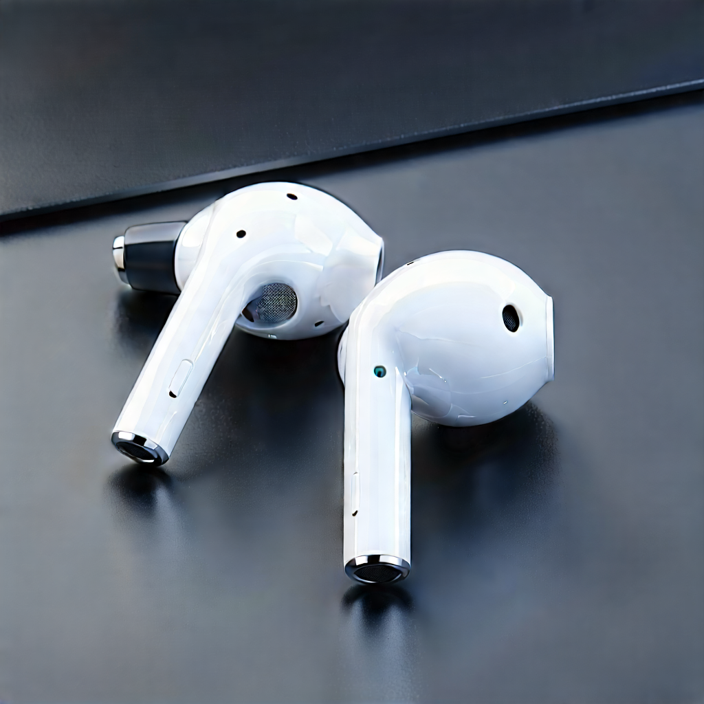 Wireless Earbuds With Streaming Content With White Apple