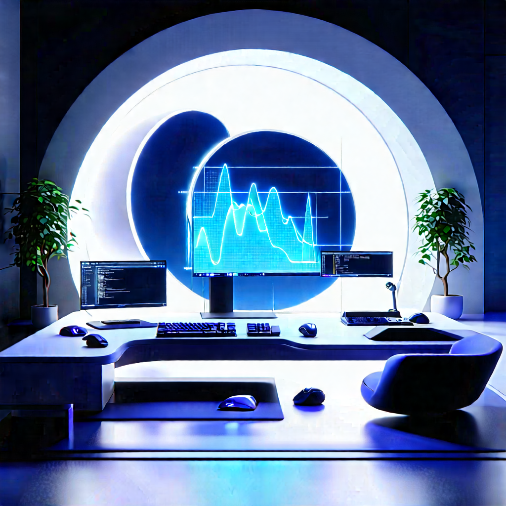 (futuristic:1.4) Tech Startup Office With Computer Desk