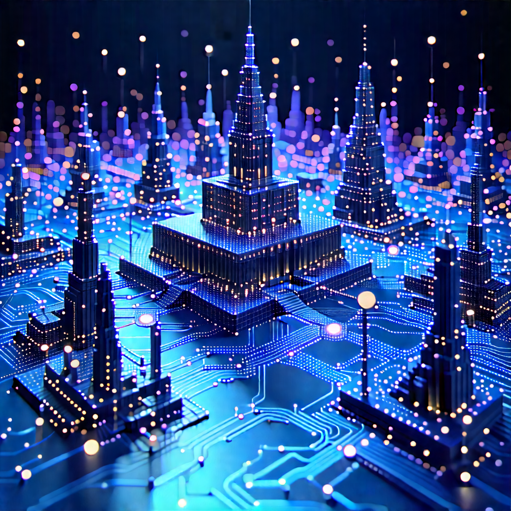 Blockchain Network Visualization With Futuristic Cityscape