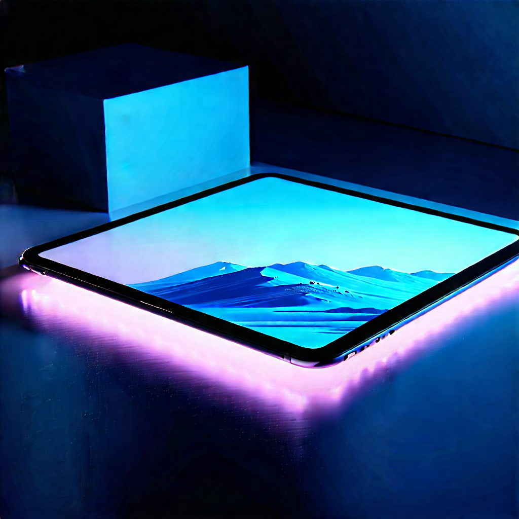 Tablet With Glowing Screen With Large, Flat