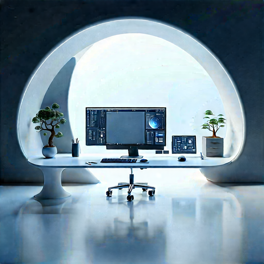 Futuristic Tech Startup Office With Modern Computer