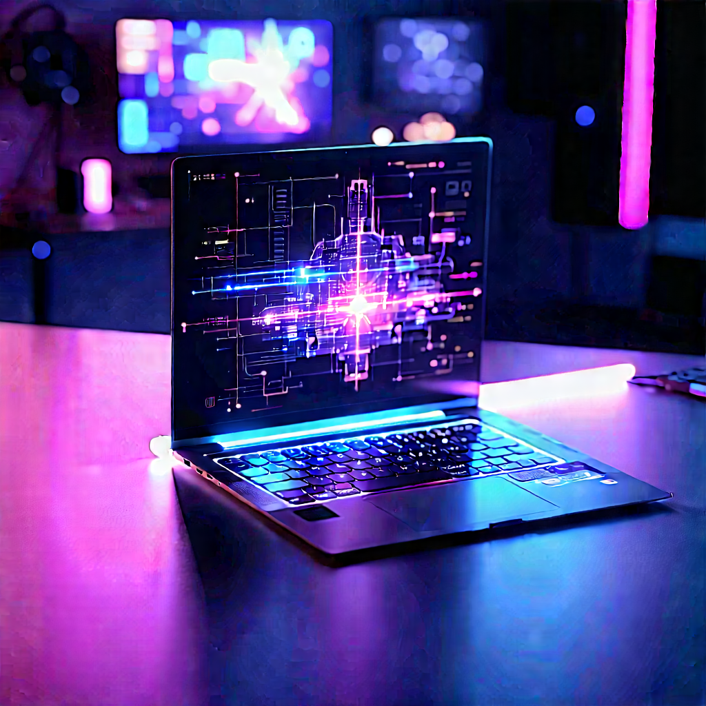 Laptop with glowing screen