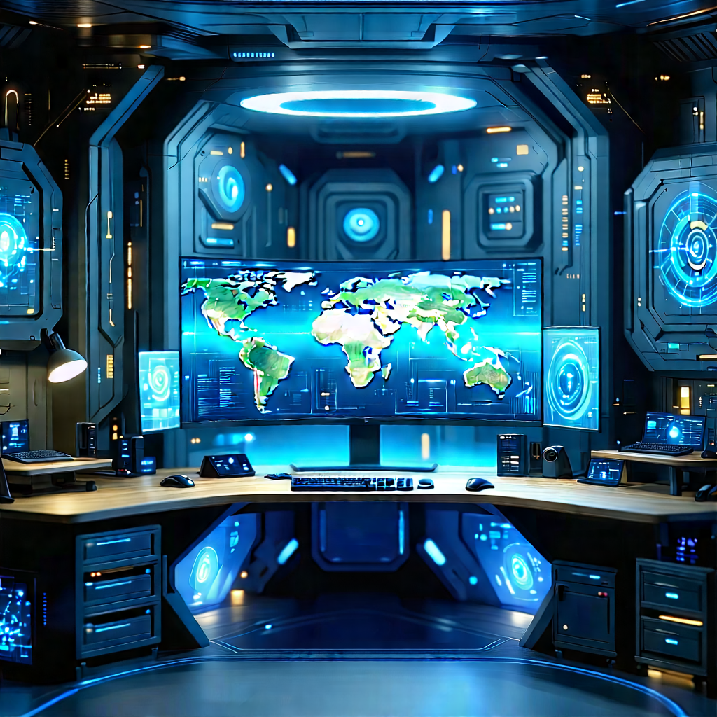 (futuristic:1.47) Digital Workspace With Futuristic Room,