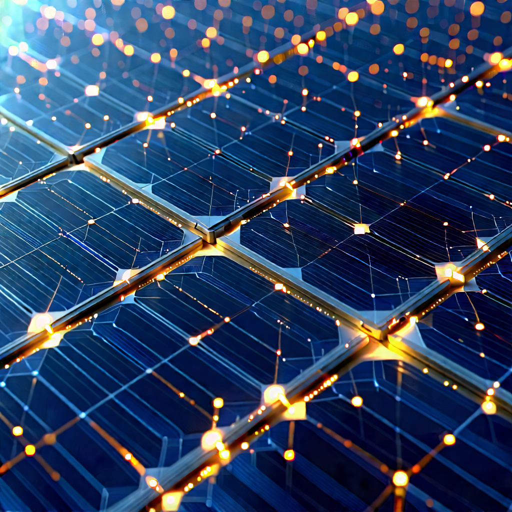 Solar Panel With Data Streams With Close-up Solar
