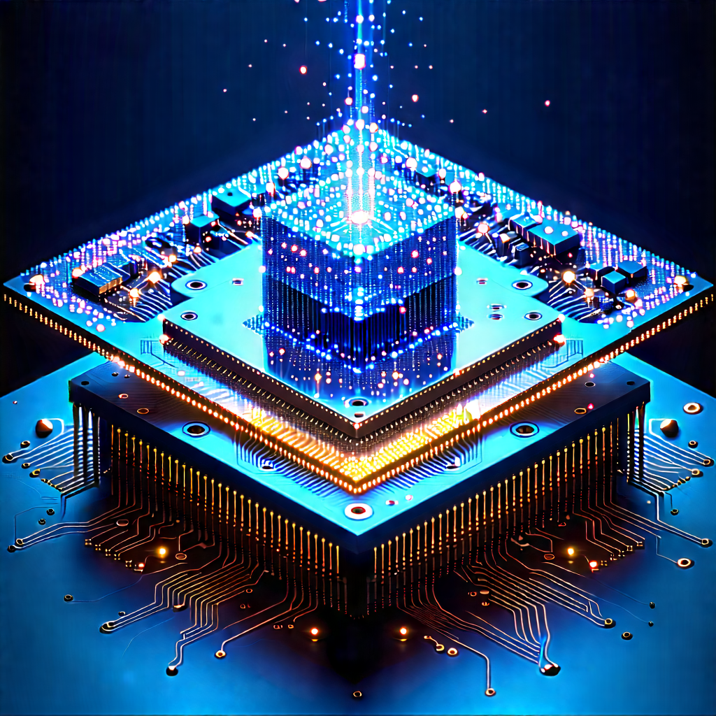 Quantum Computer With Digital Particles With Image, There