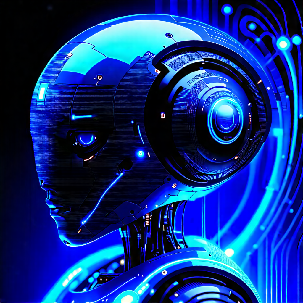 Robot with blue light (glow:1.24)