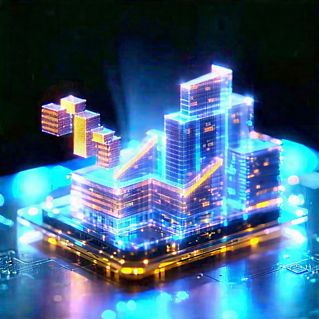 Financial Technology In (design:1.4) Studio With Blue Light