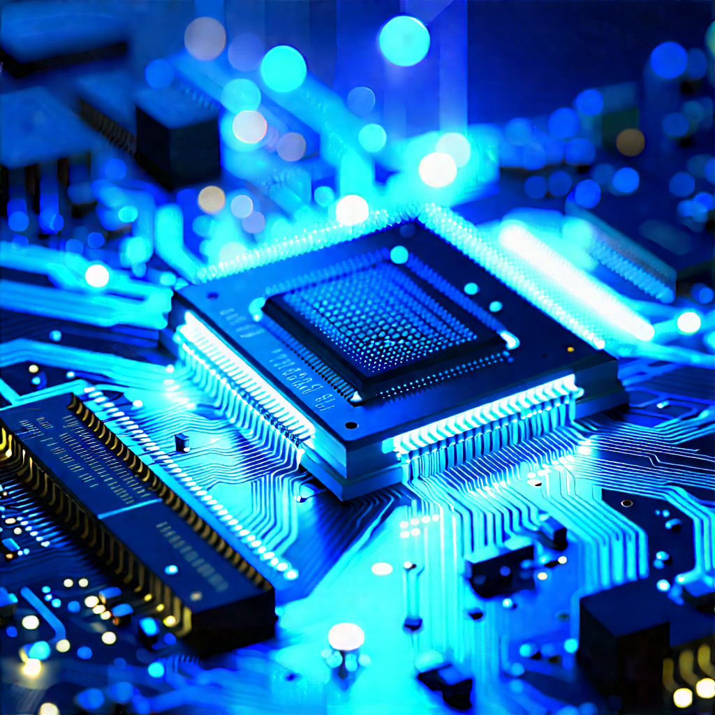 Microchip with blue light glow