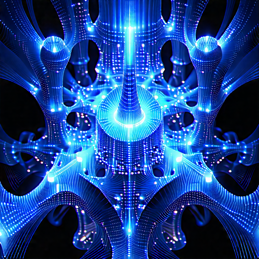 Quantum computer with blue light (glow:1.1)