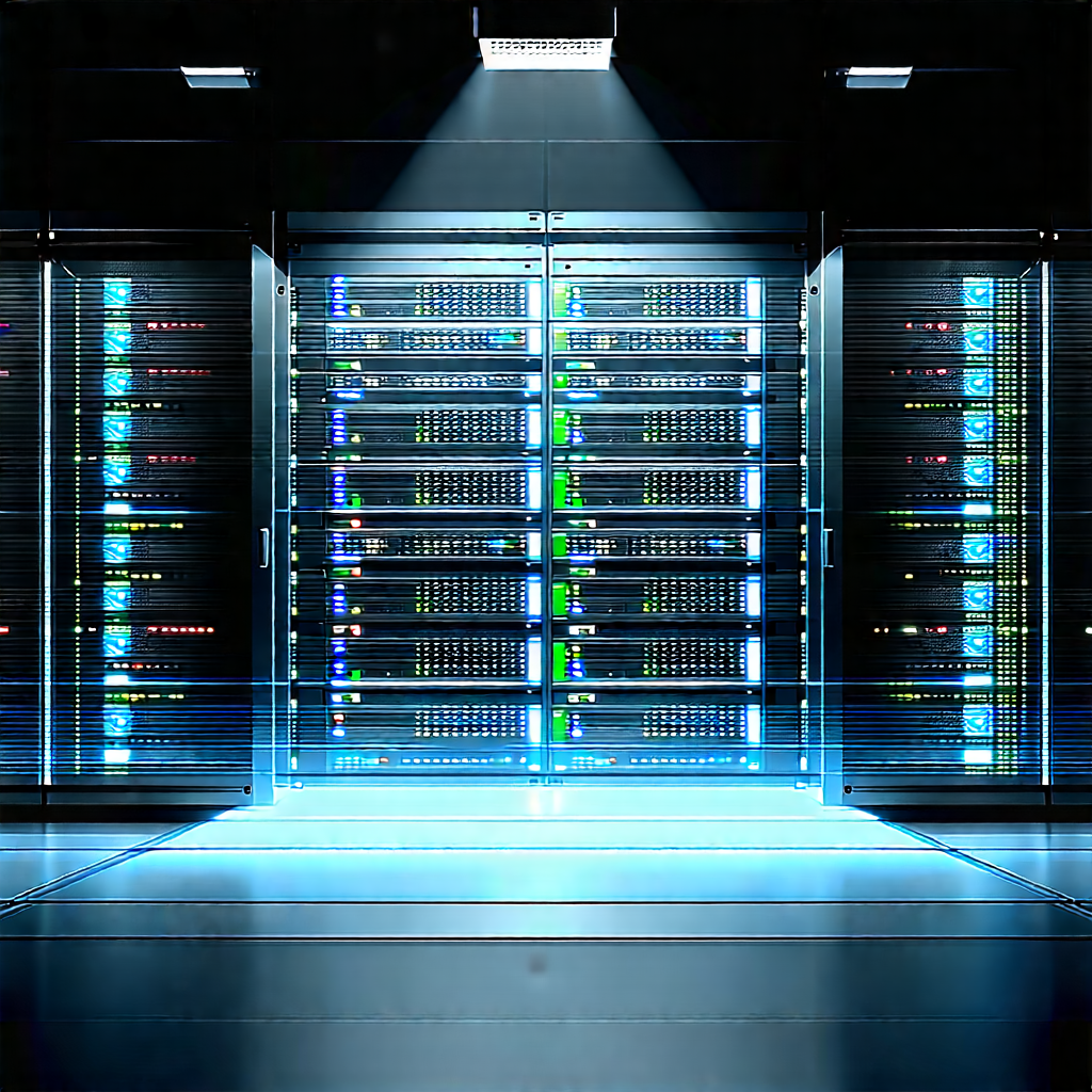 Server Rack With (digital:1.4) Particles With Large Computer