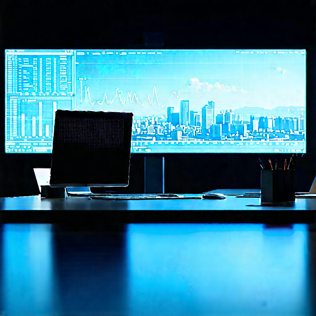 Financial Technology In Tech Office With Large Computer