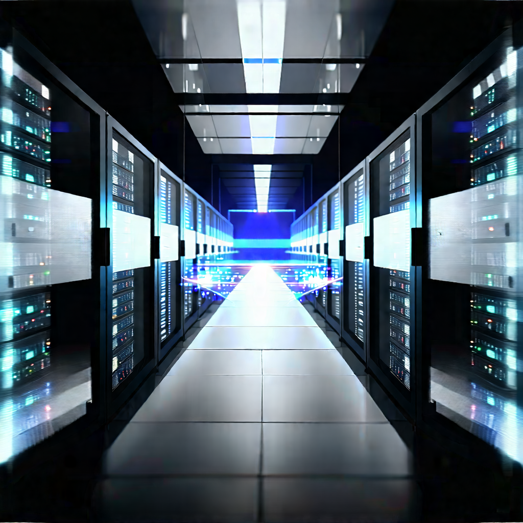 Server Rack With Holographic Projection With Image, There