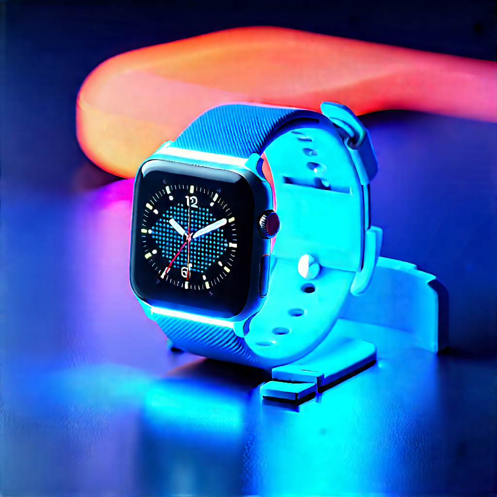 Smart Watch With Glowing Screen With Blue White