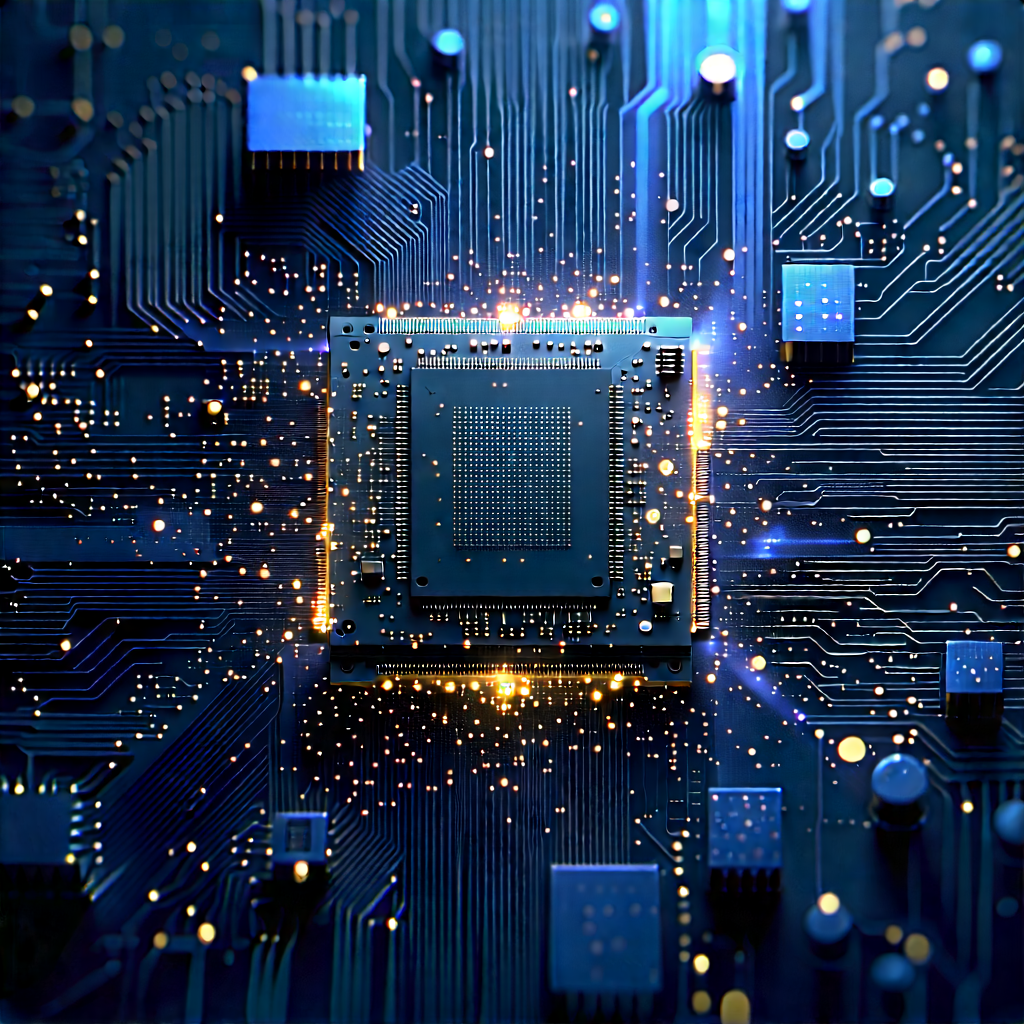 Microchip With Digital Particles With Close-up Computer