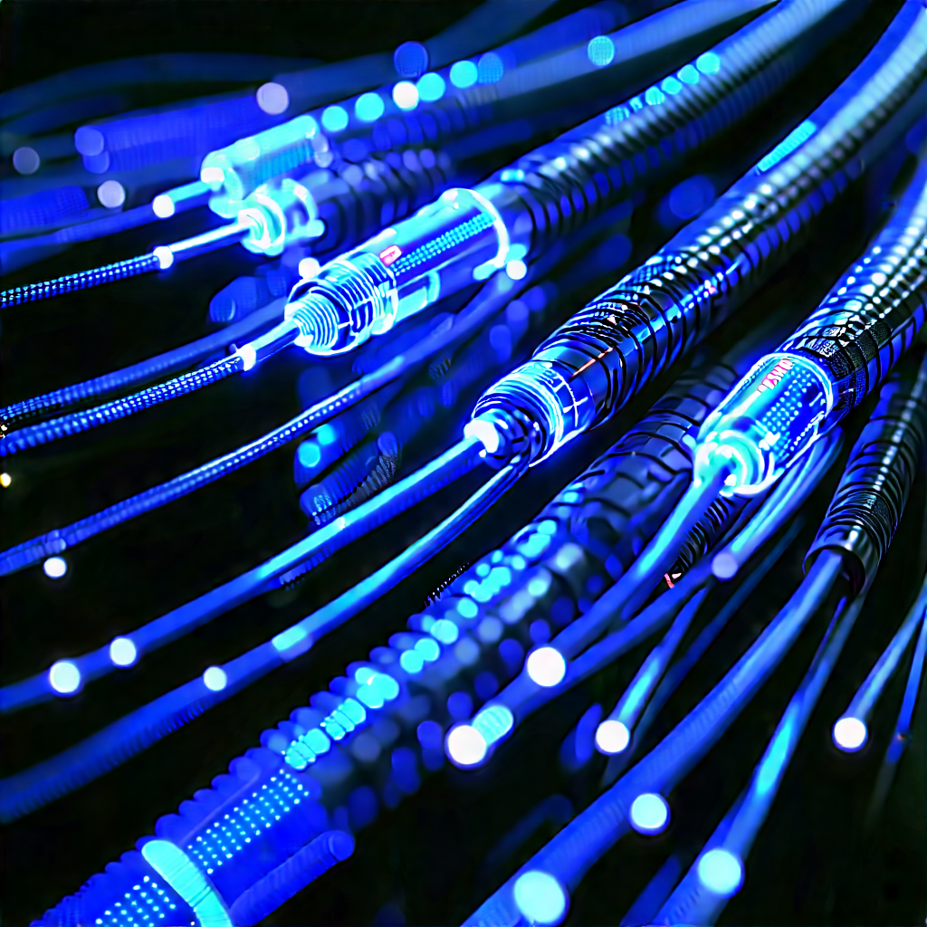 Close-up Of Fiber Optic Cables With Close-up Blue