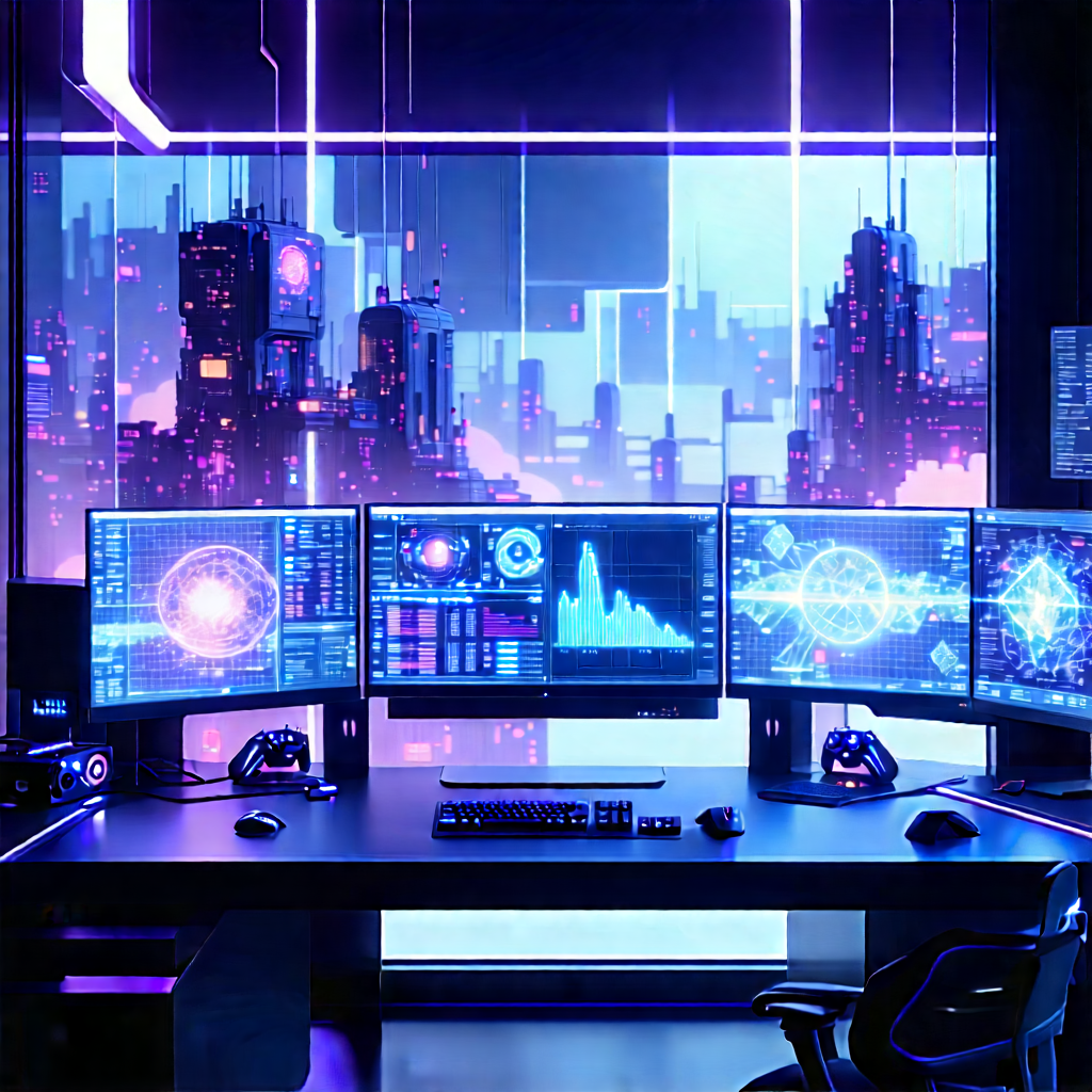 Futuristic Digital Workspace With Image, There