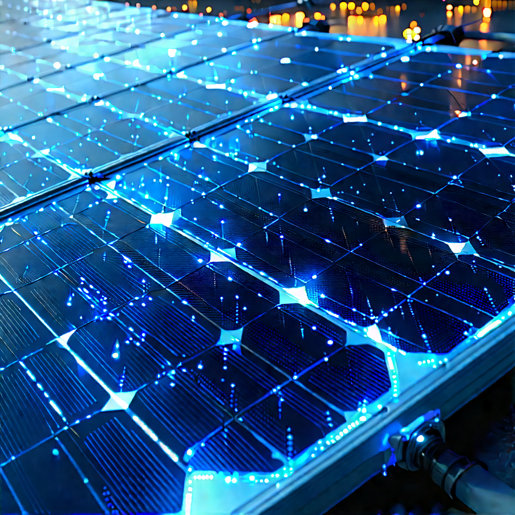 Solar Panel With Blue Light Glow With Solar Panel