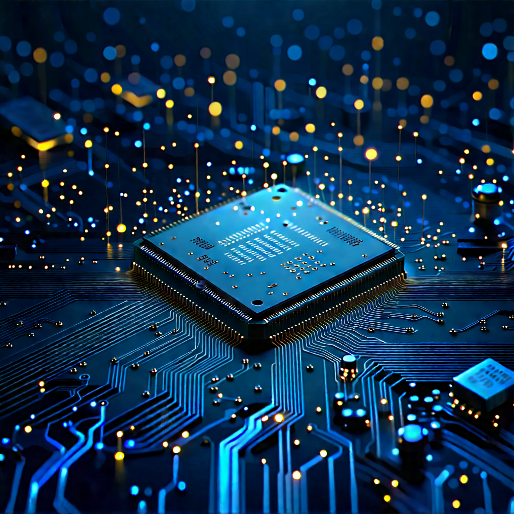 Circuit Board With Digital Particles With Close-up Computer