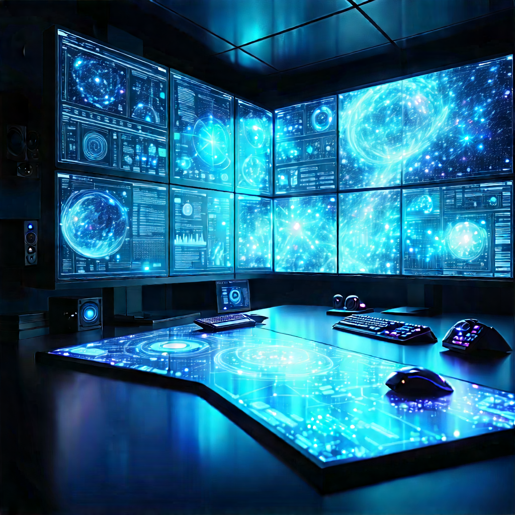Futuristic (digital:1.3) Workspace With Image, There