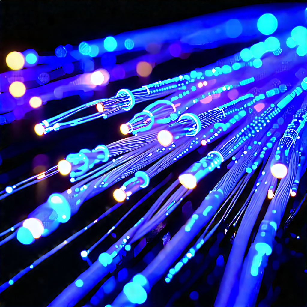 Close-up of fiber optic cables