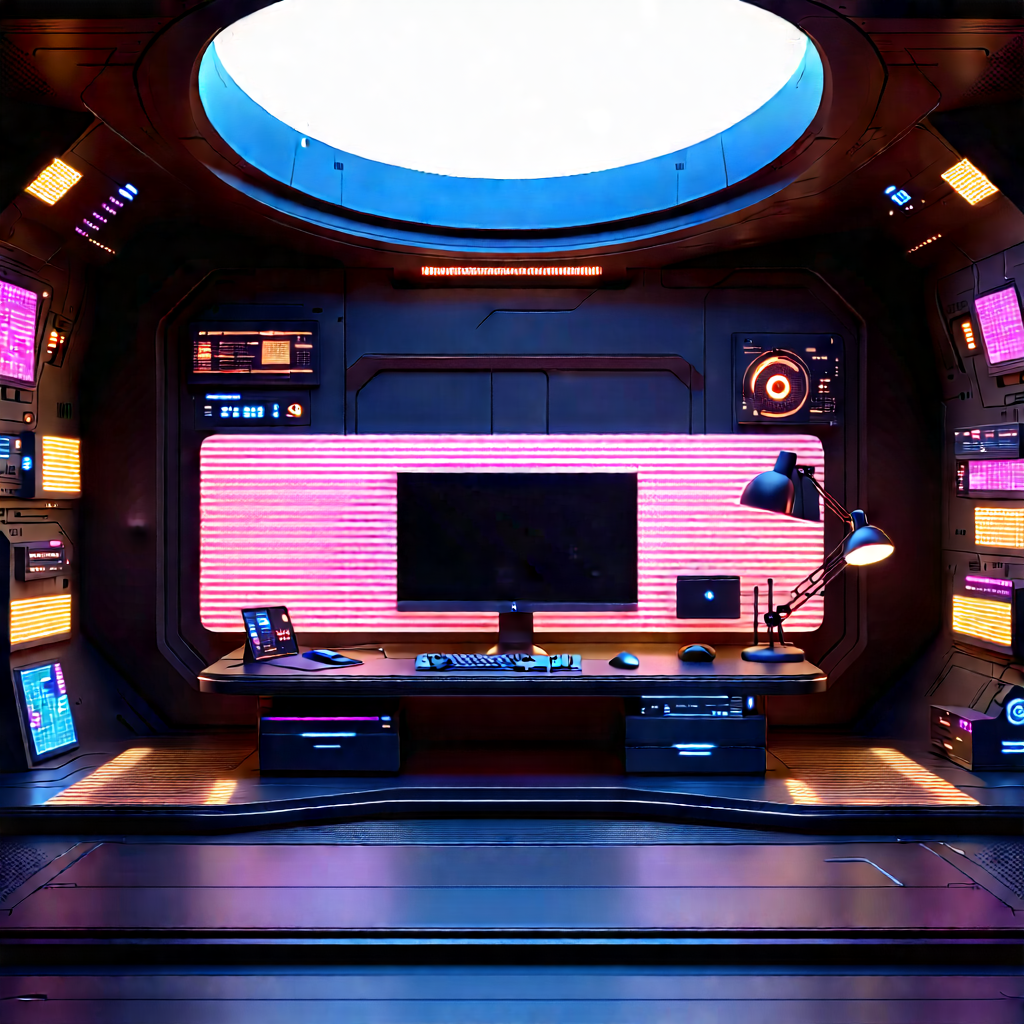 Futuristic (digital:1.17) Workspace With Image, There