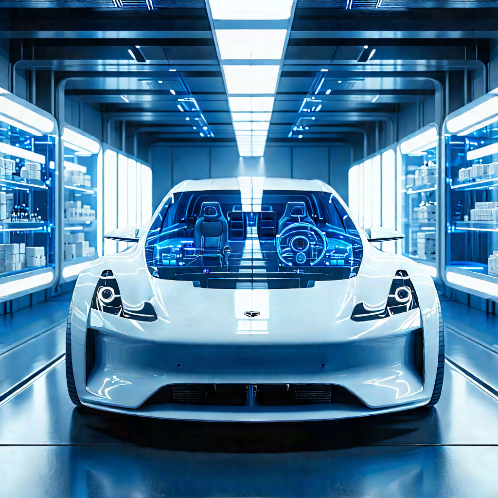 Automotive Technology In Manufacturing Facility With White Sports