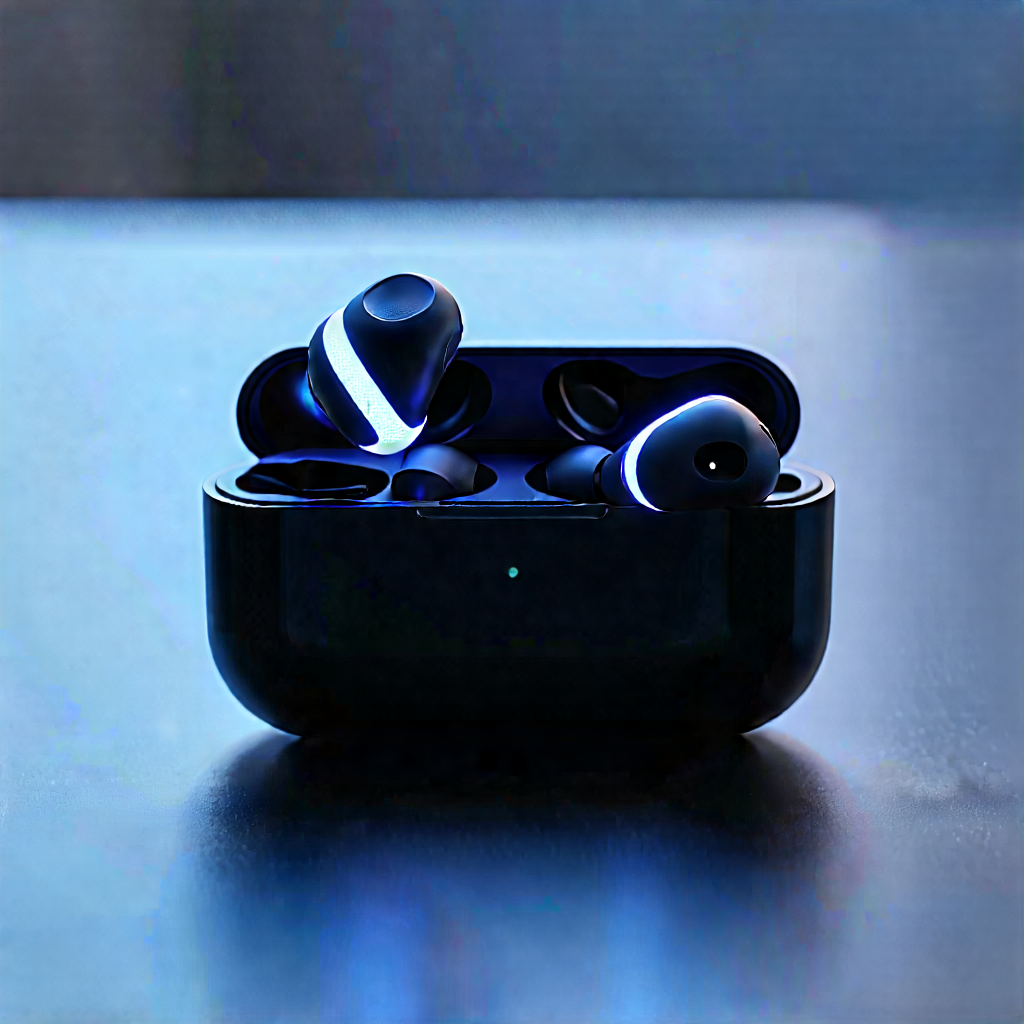 Wireless Earbuds With Glowing Screen With Black Bowl