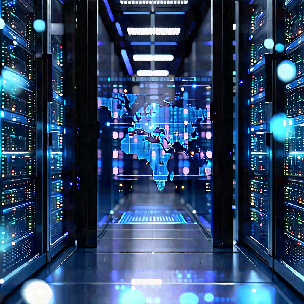 Server Rack With Holographic Projection With Large Room