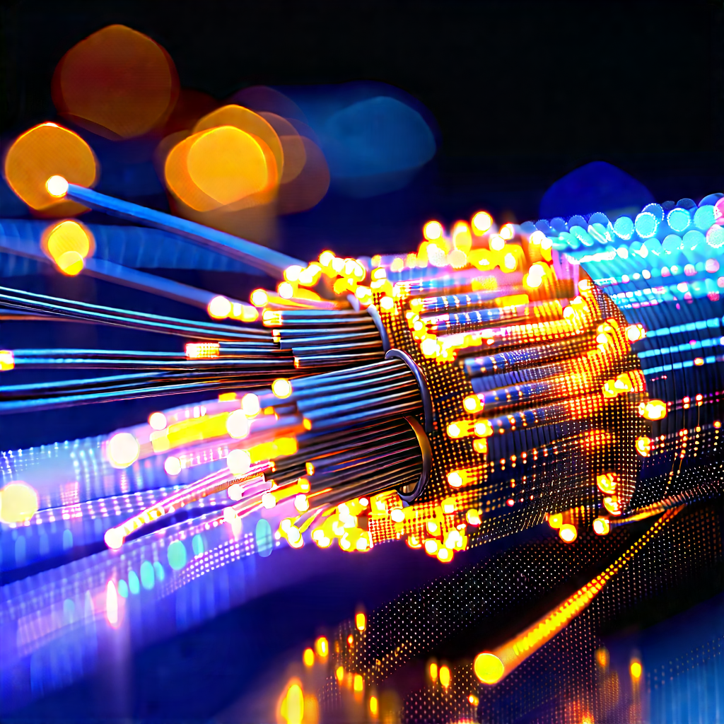Close-up Of Fiber Optic Cables With Close-up Bunch